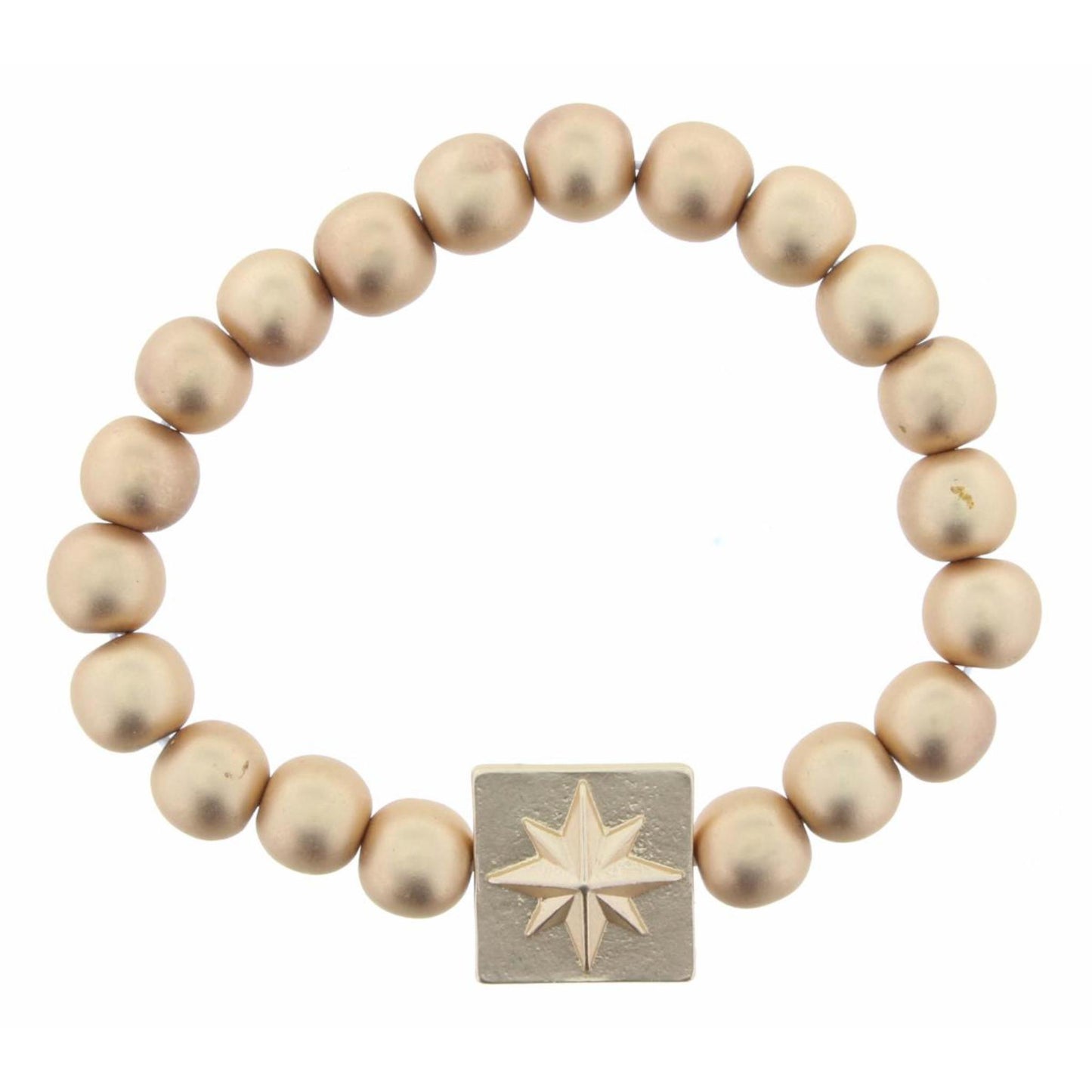 Gold Beaded Stretch with Star Square Charm Bracelet