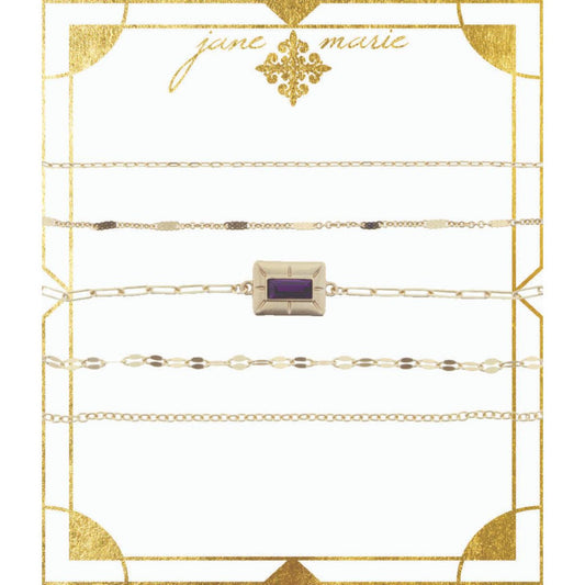5 Layer with Amethyst Stone Encased in Gold Plate Bracelet