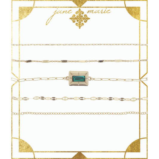 5 Layer with Emerald Stone Encased in Gold Plate Bracelet