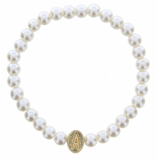 Kids Gold "A" Initial on Pearl Strand Bracelet