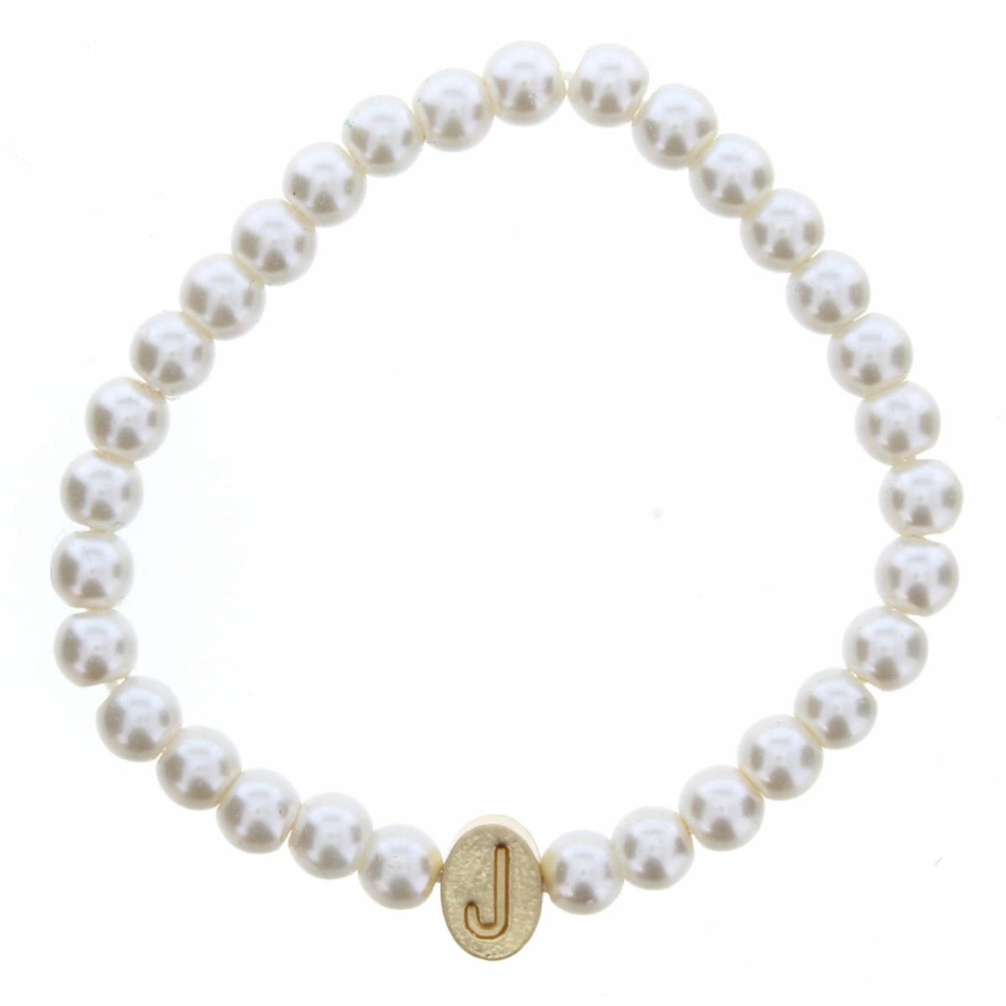 Kids Gold "J" Initial on Pearl Strand Bracelet