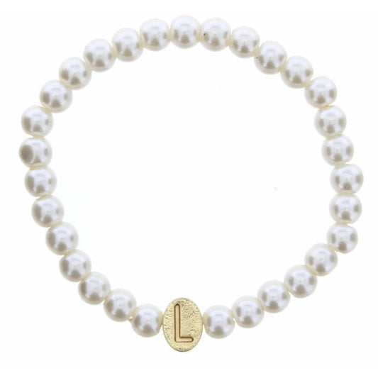 Kids Gold "L" Initial on Pearl Strand Bracelet