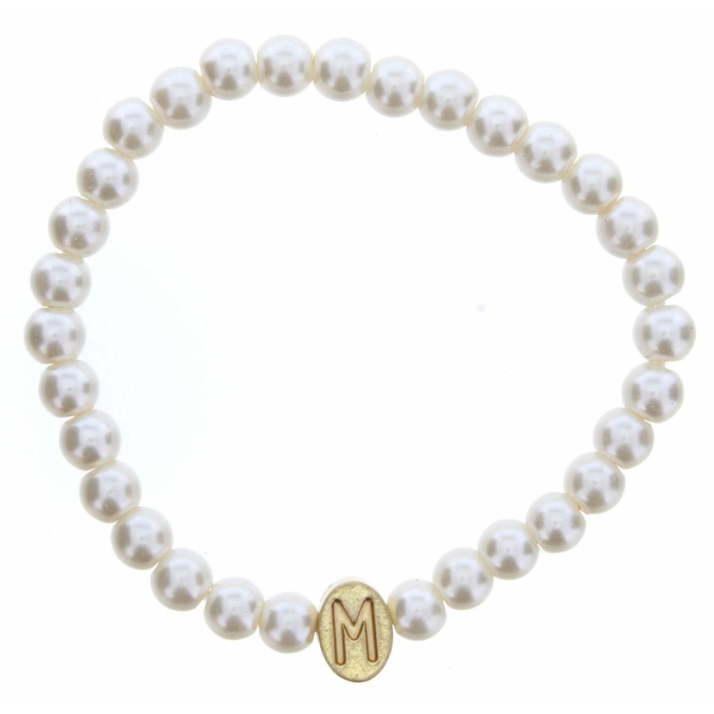 Kids Gold "M" Initial on Pearl Strand Bracelet