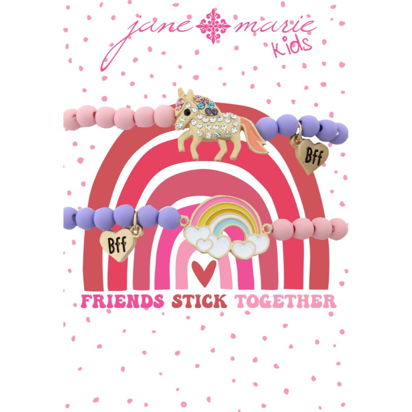 Kids Colorblock Matte Rubber Beaded Rainbow + Unicorn "Bff" Set Bracelet