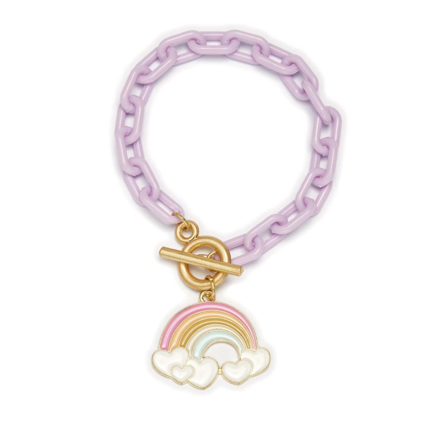 Kids Pink Heart Charm with Pearly White Chunky Link Chain Bracelet
