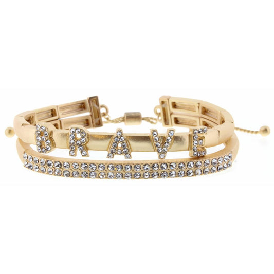 2 Layer, Clear Crystal "Brave" and Bar Bracelet, 3" Ext.