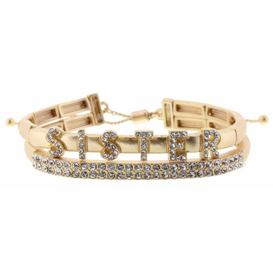 2 Layer, Clear Crystal "Sister" and Bar Bracelet, 3" Ext.