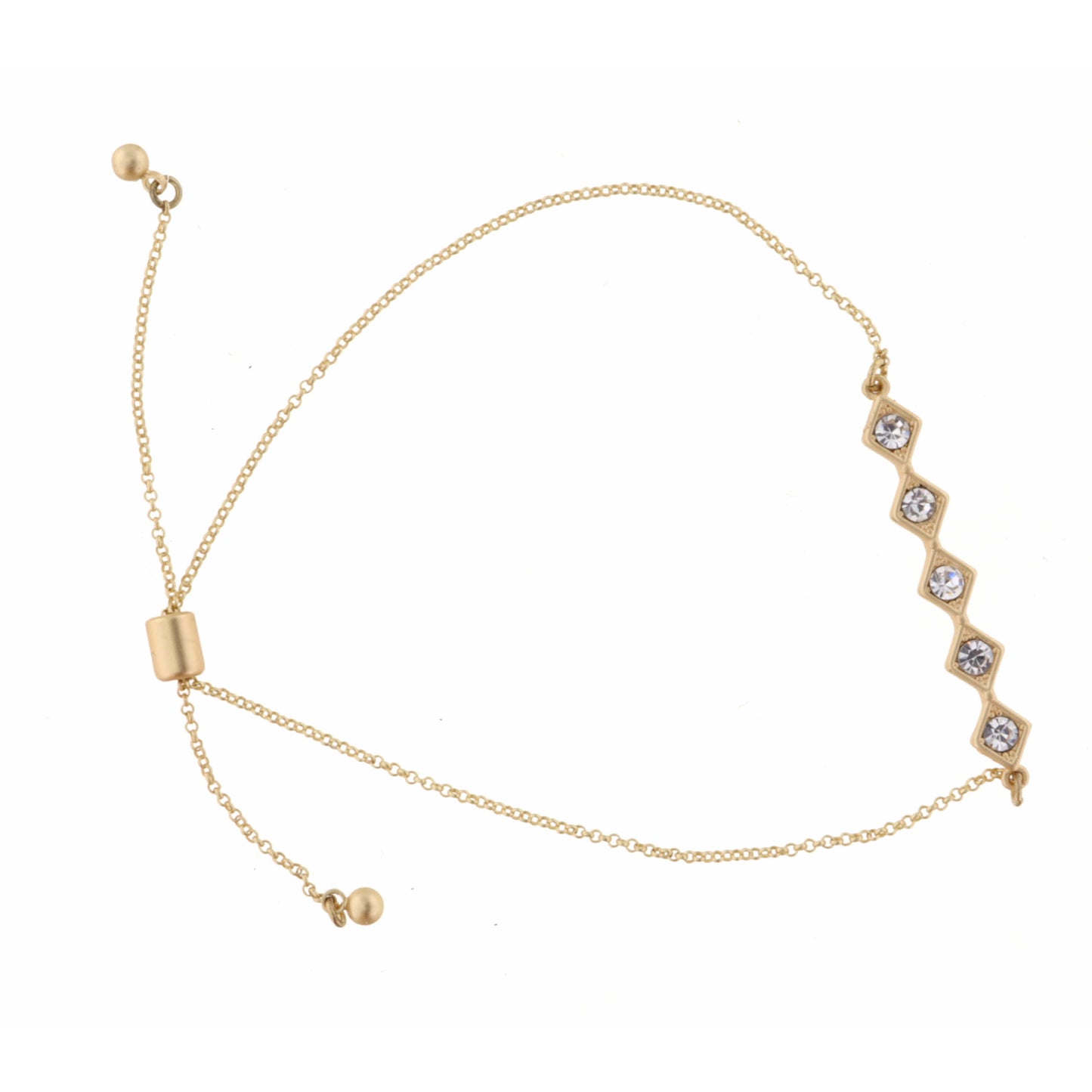 Diamond with Clear Crystal Bar on Gold Chain Bracelet