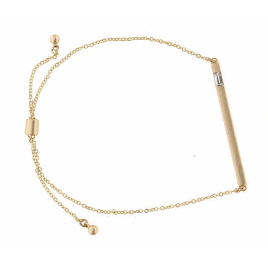 Straight Bar with Rectangular Clear Crystal on Gold Chain Bracelet