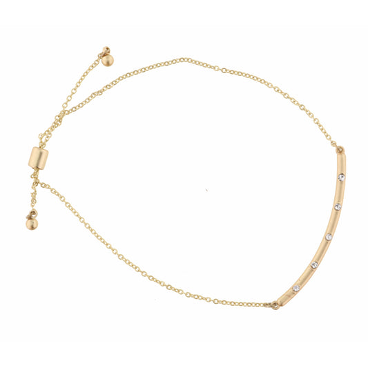 Curved Bar with Spaced Clear Crystals on Gold Chain Bracelet