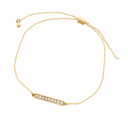 Short Straight Bar with Clear Crystals on Gold Chain Bracelet