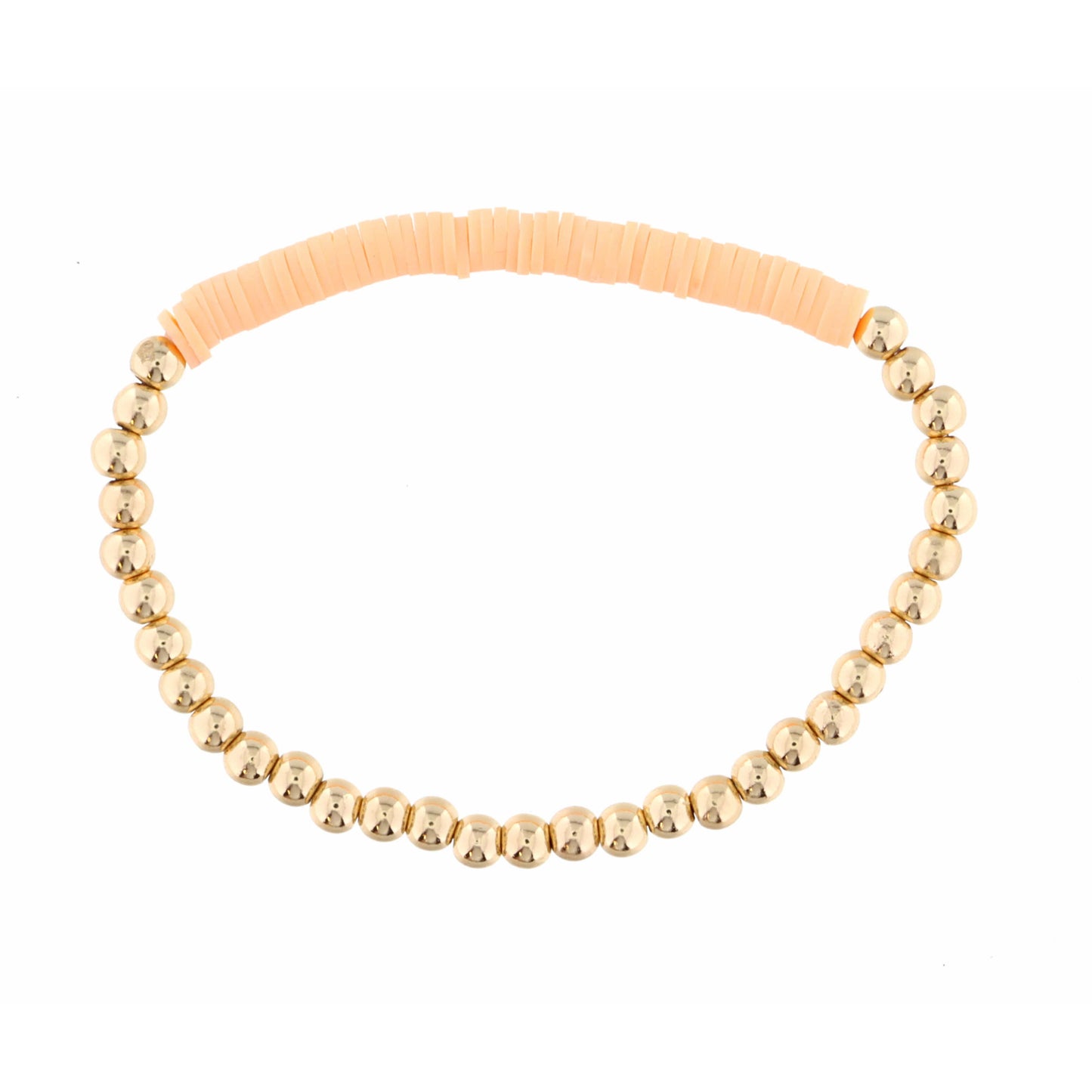 Kids Gold Beaded with Peach Rubber Disk Section Bracelet