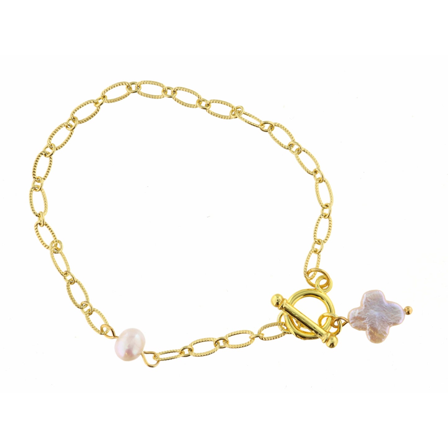 Pearl Clover with Toggle on Gold Chain with Faceted Pearl Bracelet