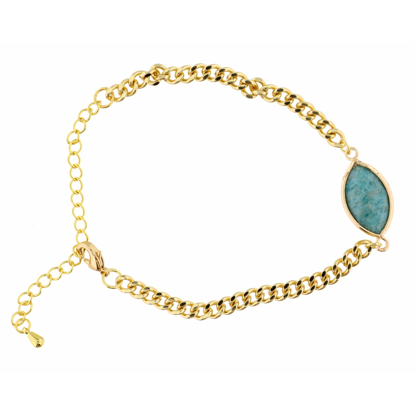 Amazonite Marquise on Curb Chain Bracelet, 2" Ext.