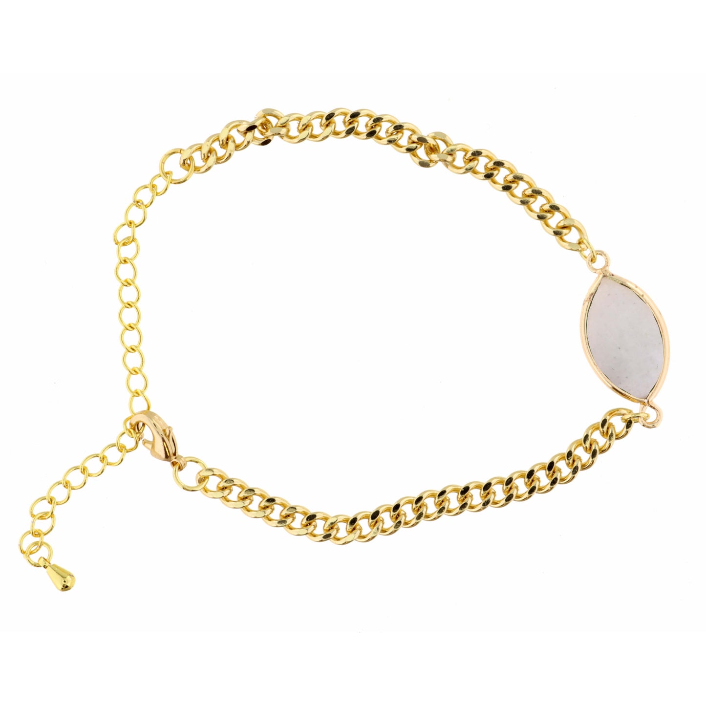 Quartz Marquise on Curb Chain Bracelet, 2" Ext.