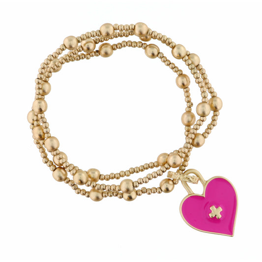 Kids Set of 3, Gold Beaded Stretch, Mint Rainbow Arch with Crystal Bracelet