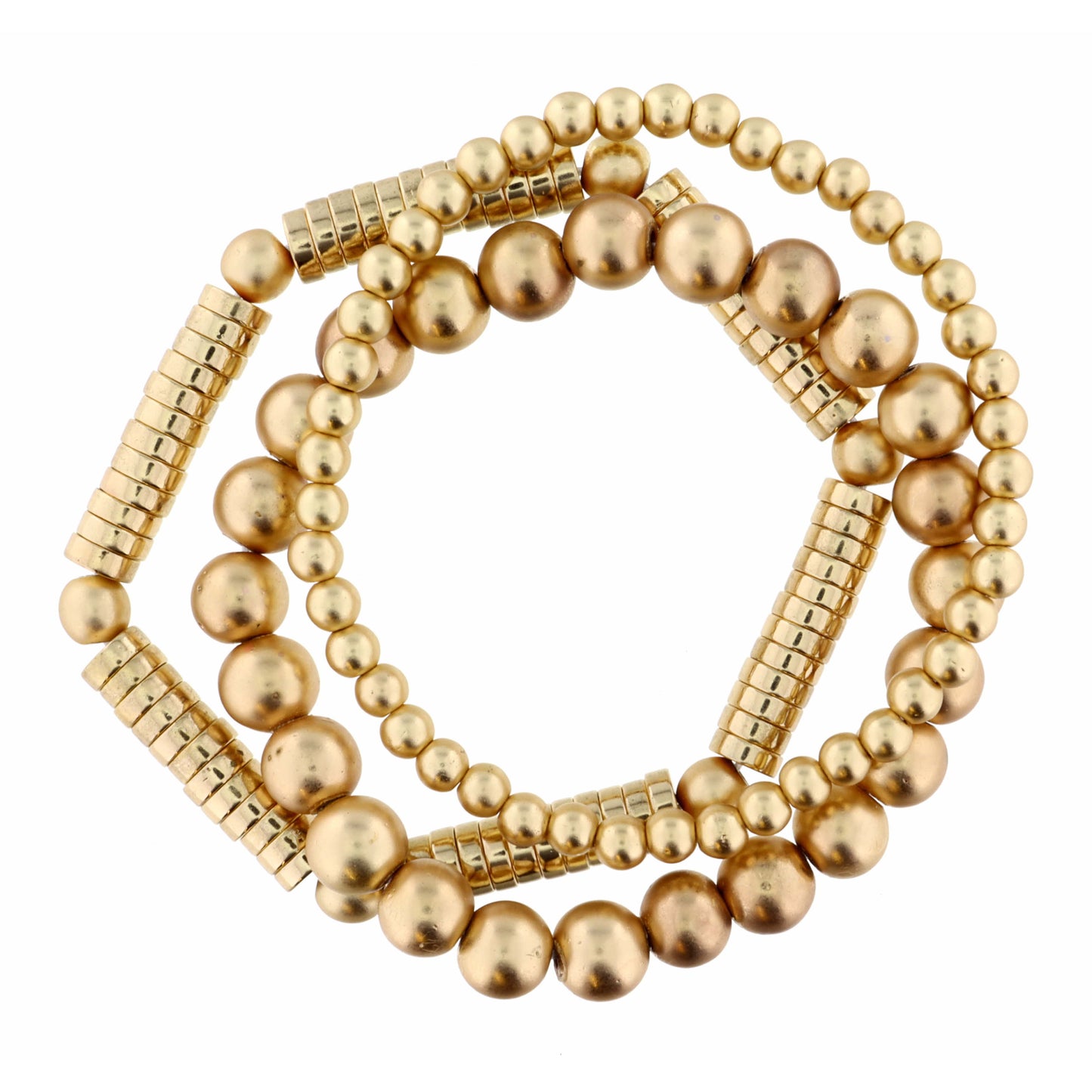 Set of 3, Gold & Matte Gold Beads Bracelet