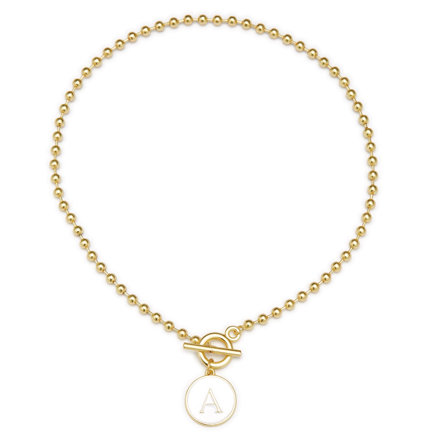 White Epoxy "A" Initial on Bead Chain with Toggle Bracelet