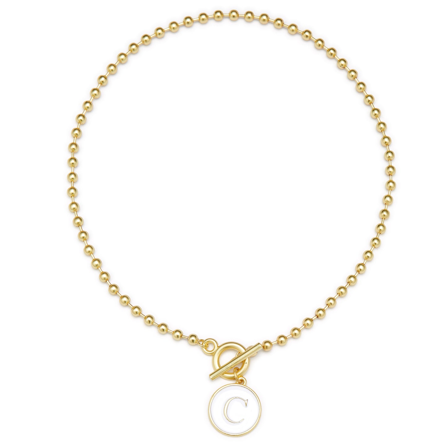 White Epoxy "C" Initial on Bead Chain with Toggle Bracelet