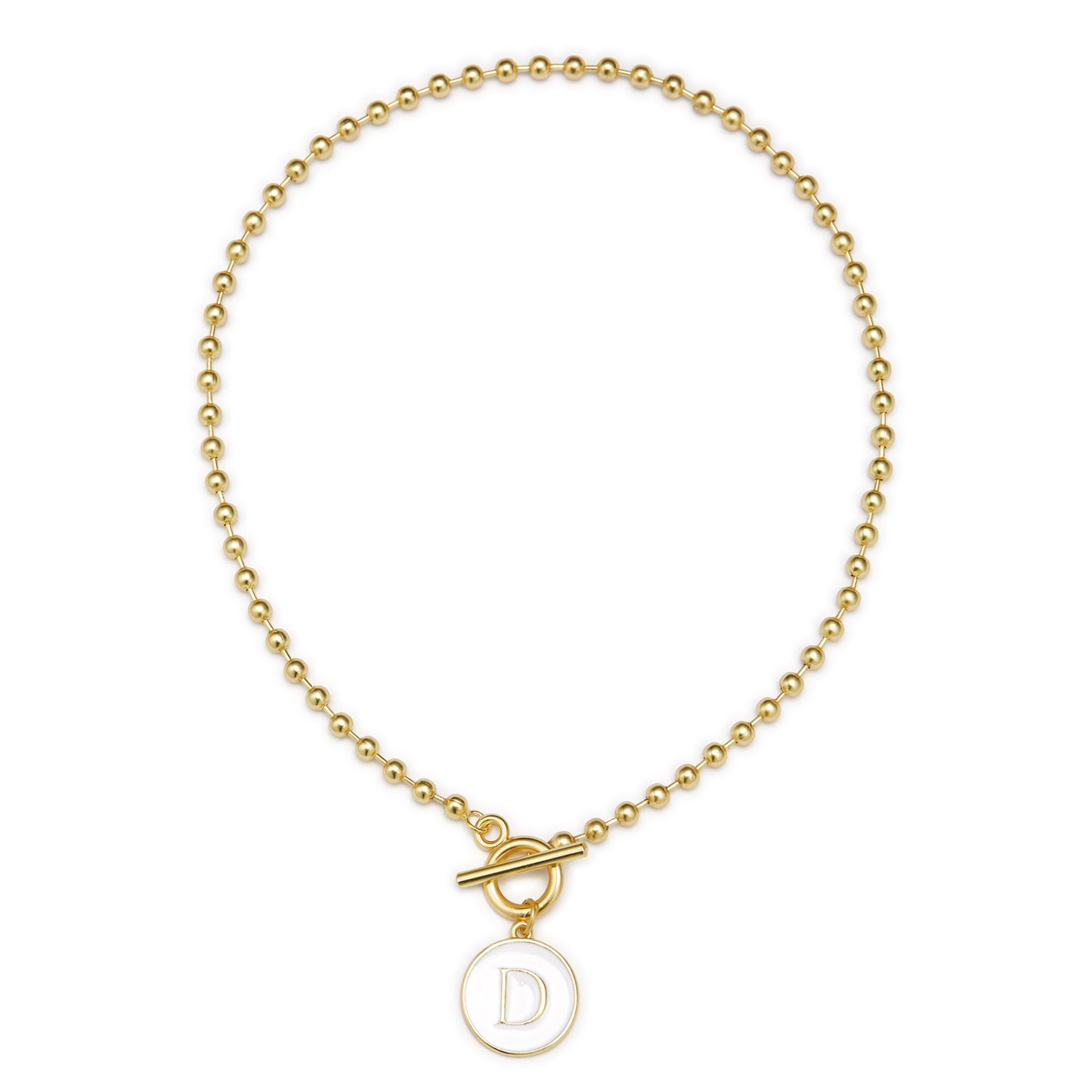 White Epoxy "D" Initial on Bead Chain with Toggle Bracelet