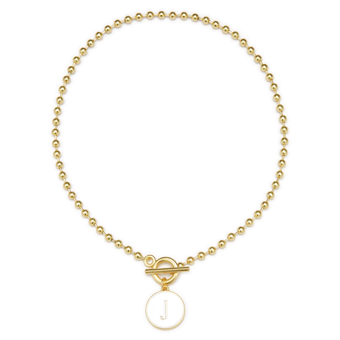 White Epoxy "J" Initial on Bead Chain with Toggle Bracelet