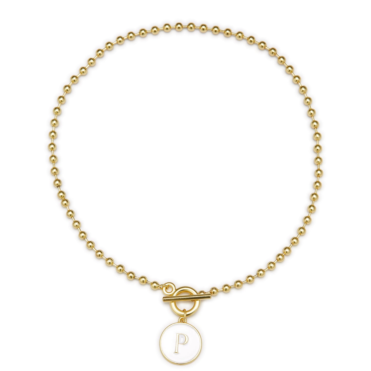 White Epoxy "P" Initial on Bead Chain with Toggle Bracelet
