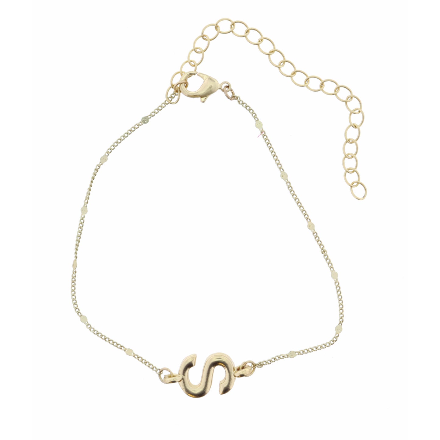 Block "S" Initial on Disc Chain Bracelet