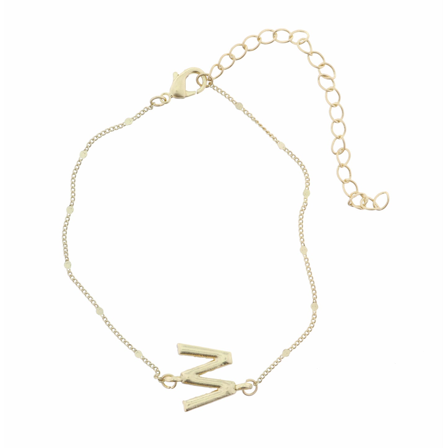 Block "W" Initial on Disc Chain Bracelet