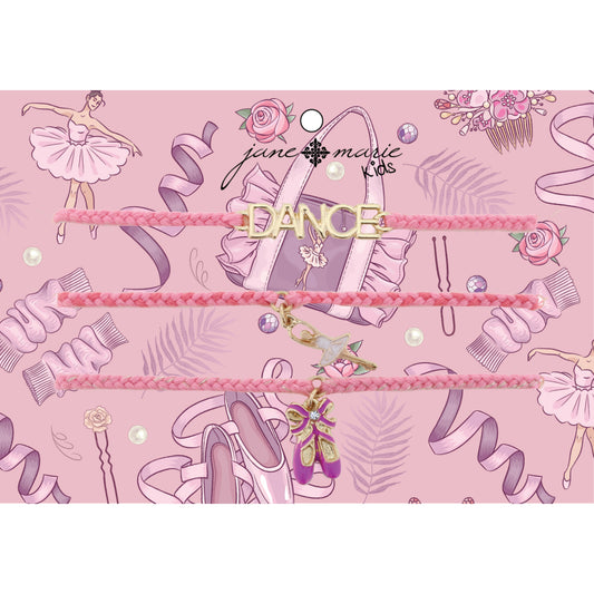Kids Set of 3, Pink "Dance", Pink Ballerina, Pink Ballet Slippers Bracelet