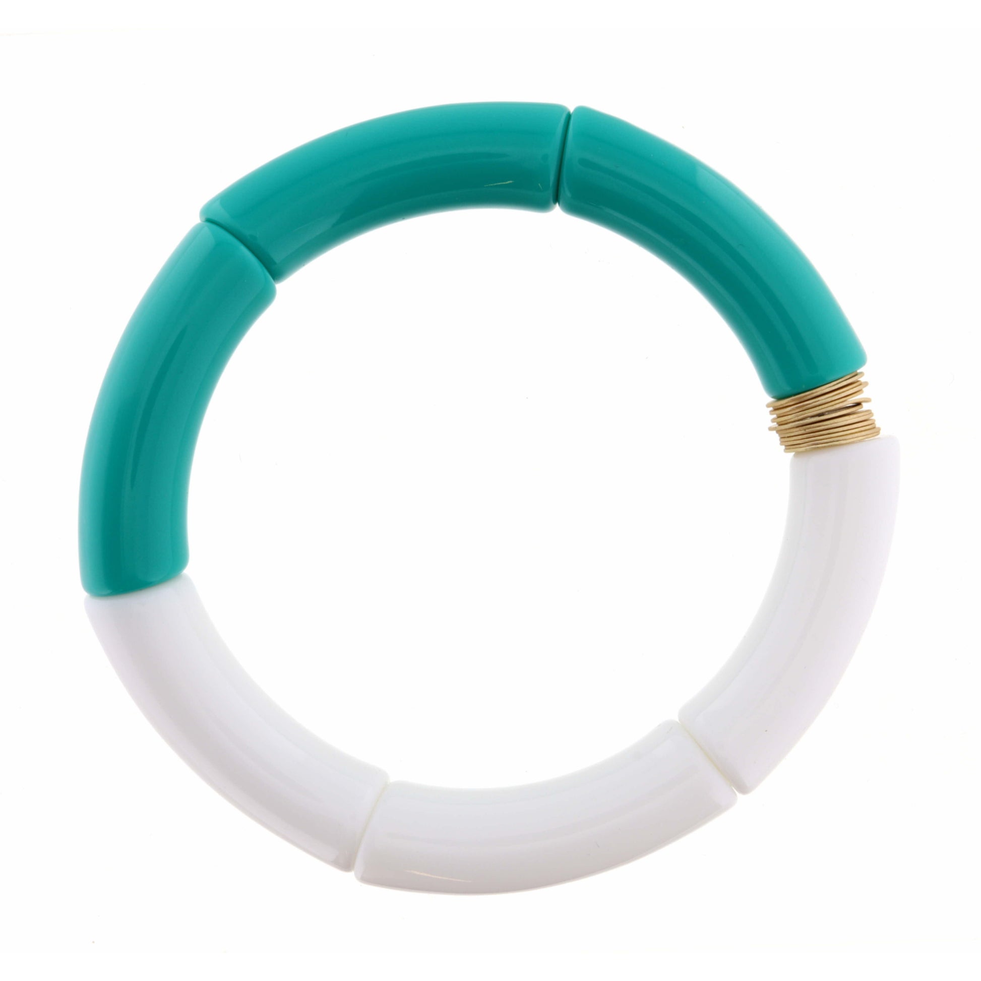 Thick, Turquoise and White Acrylic with Gold Sequins Bracelet