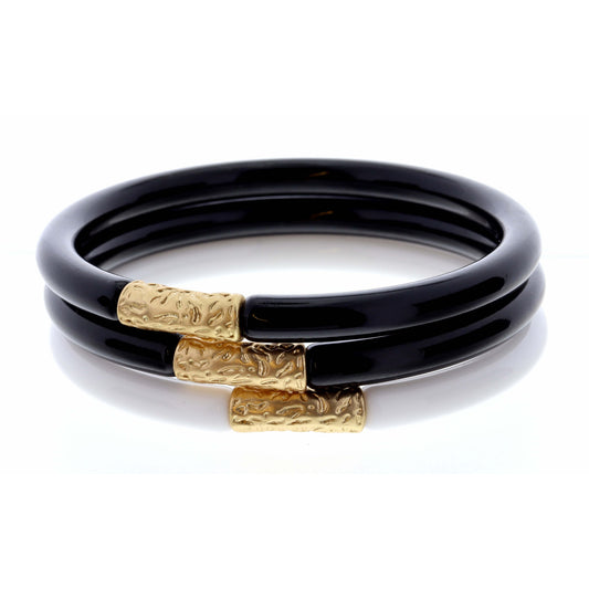 Stack of 3, White & Black Bangles with Gold Accent Bracelet