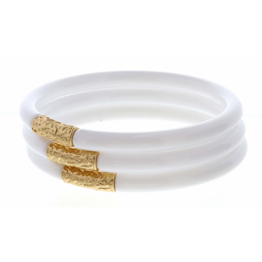 Stack of 3, White Bangles with Gold Accent Bracelet