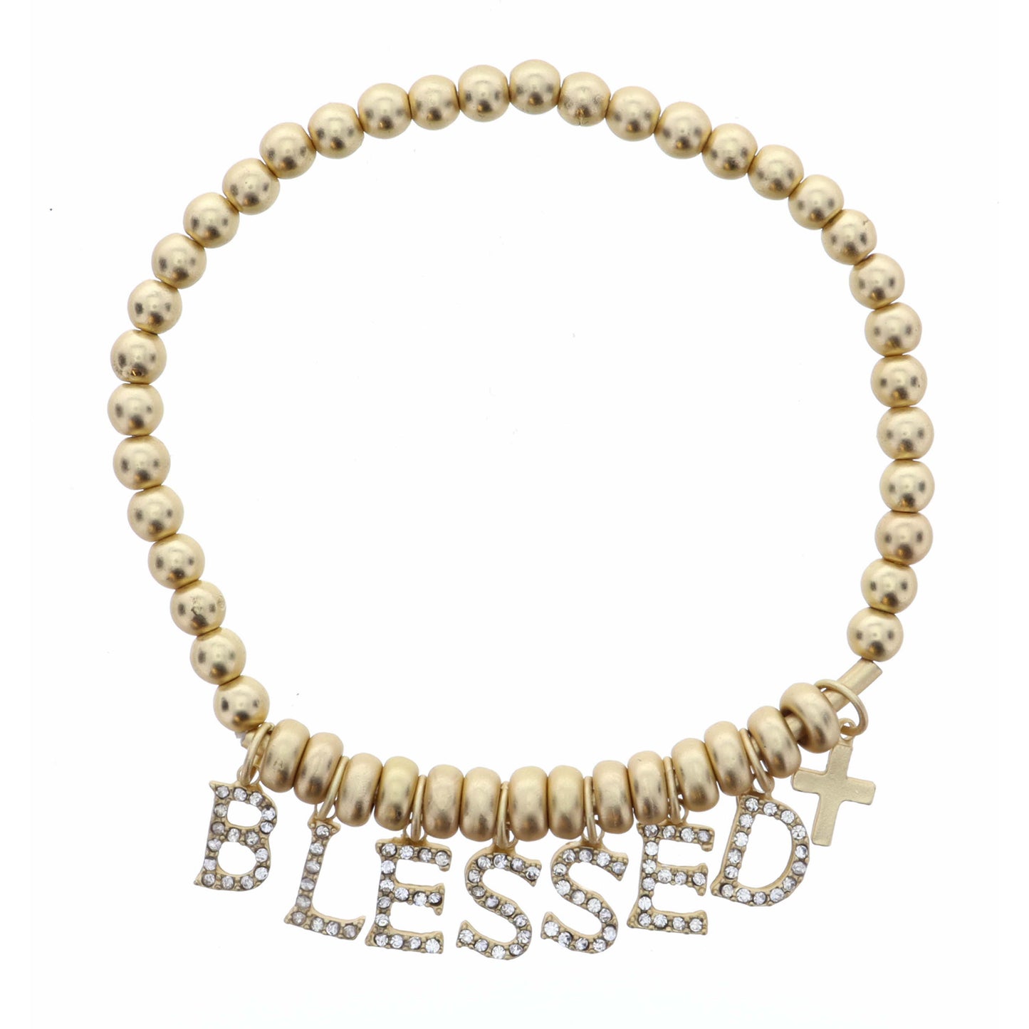Clear Crystal Blessed with Gold Cross on Gold Beaded Bracelet