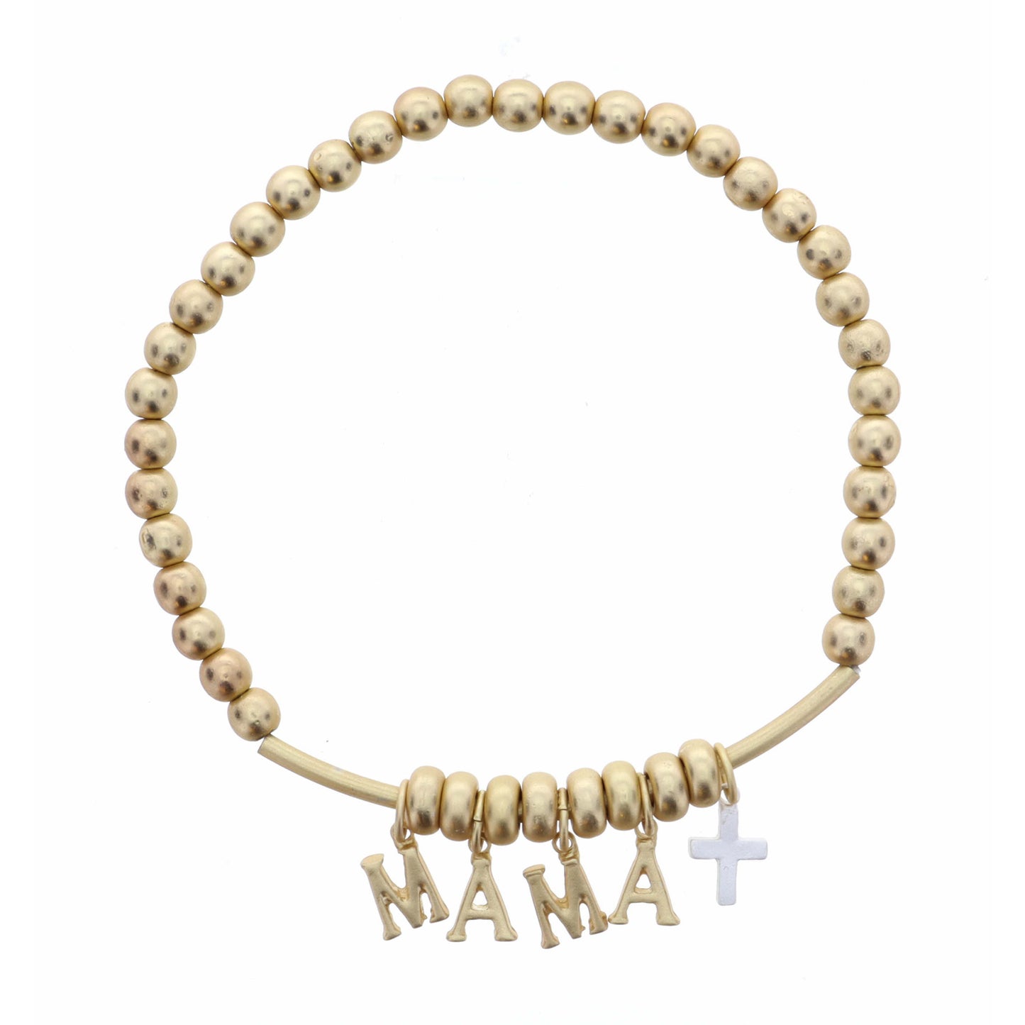 Gold Mama with Silver Cross on Gold Beaded Bracelet