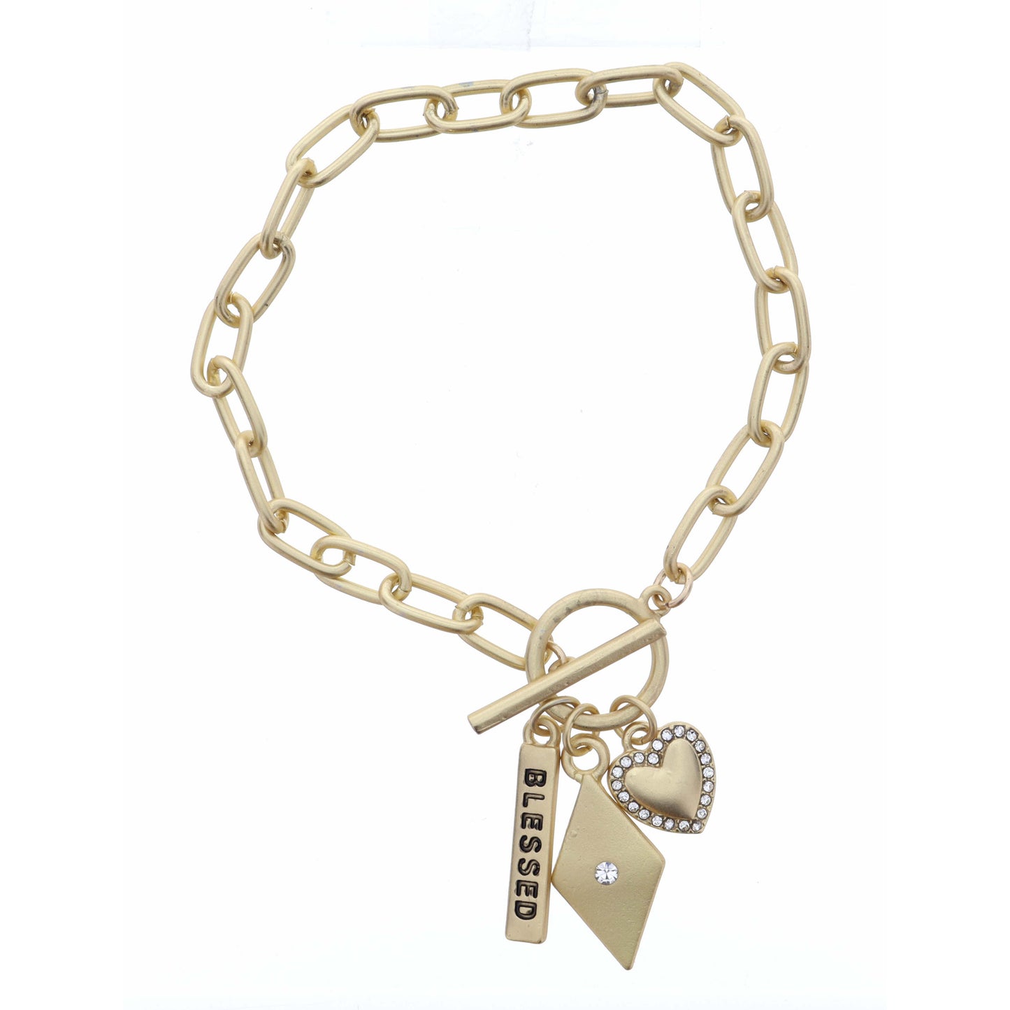 Blessed Bar, Gold Diamond, Clear Crystal Heart Bracelet