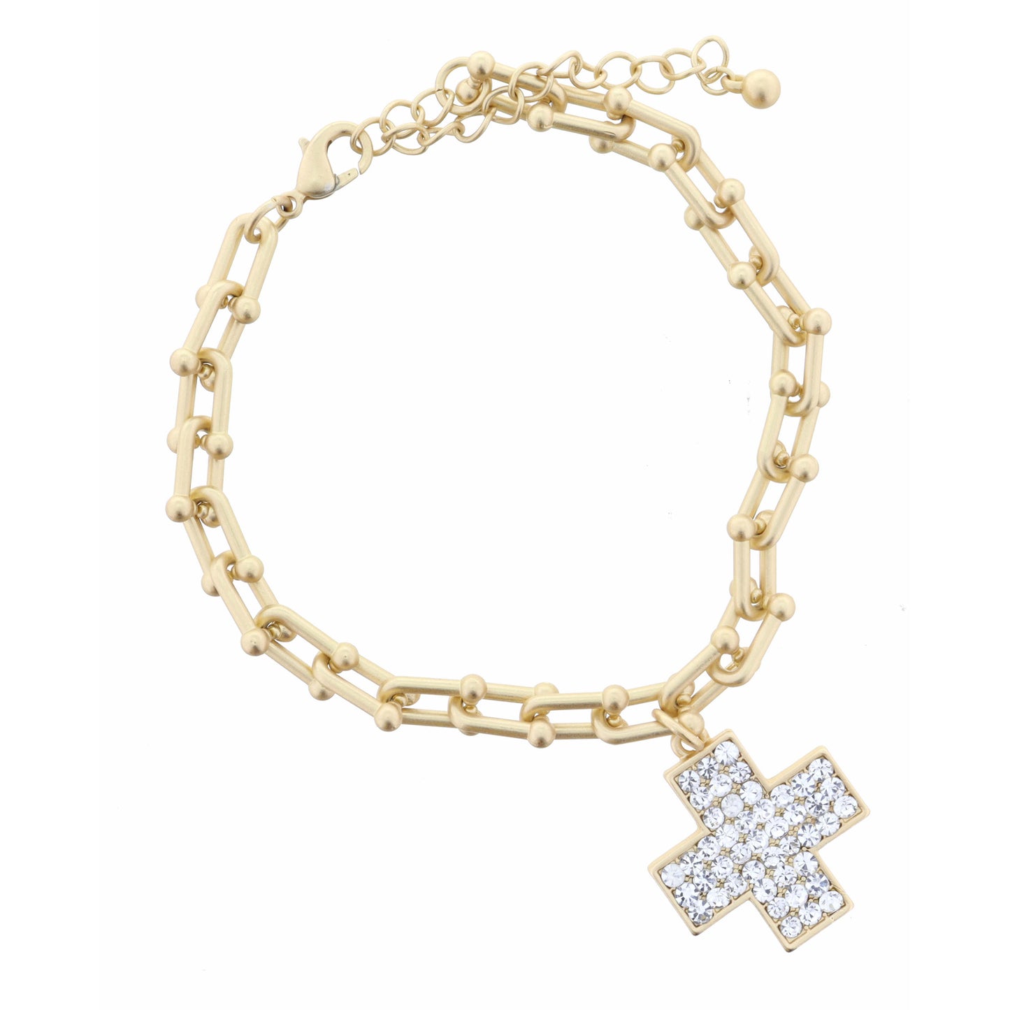 Clear Crystal Cross on Hardware Link Chain Bracelet