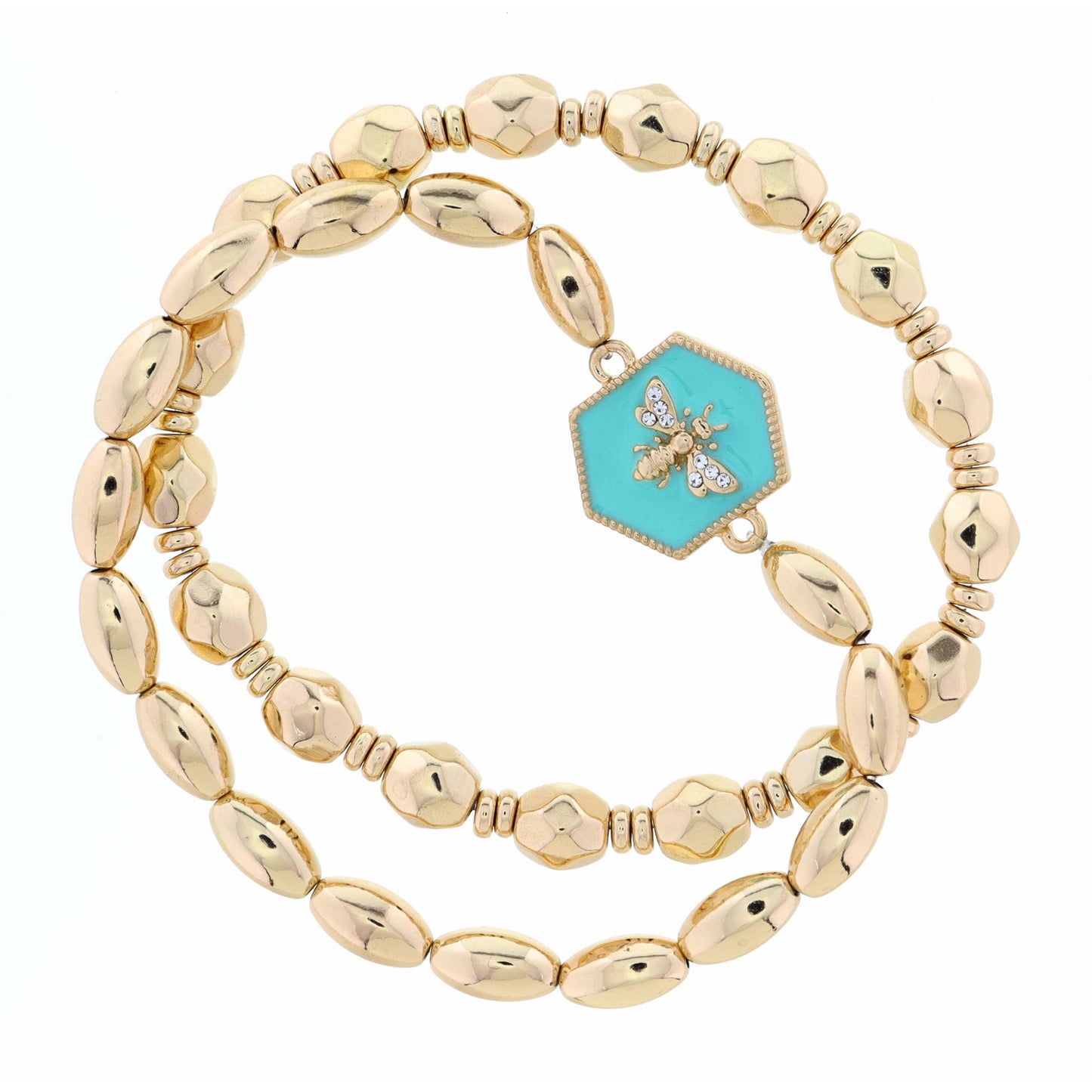 Stack of 2, Bee on Mint Hexagon, Bracelet