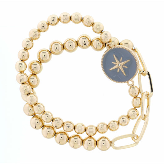 Stack of 2, Starburst on Grey Circle, Bracelet