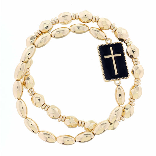Stack of 2, Cross on Black Rectangle, Bracelet