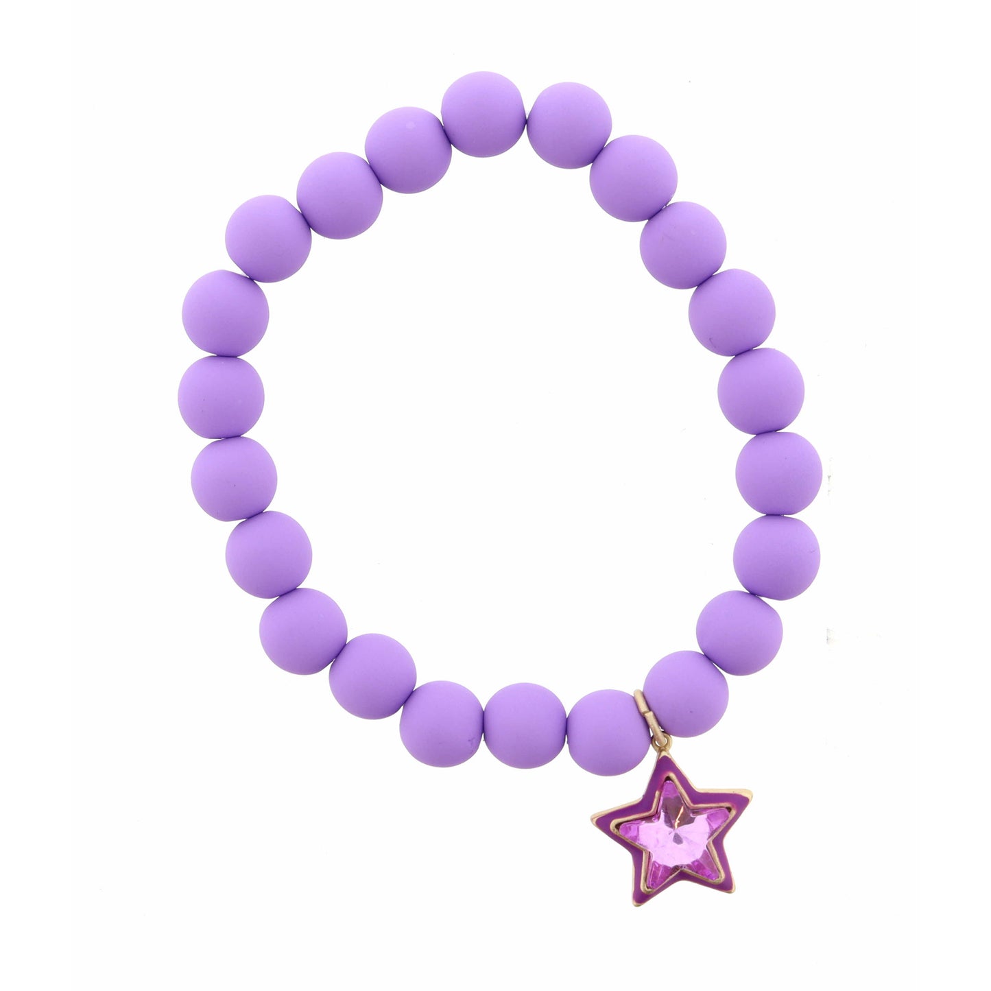 Kids Purple Crystal Star on Purple Beads Bracelet