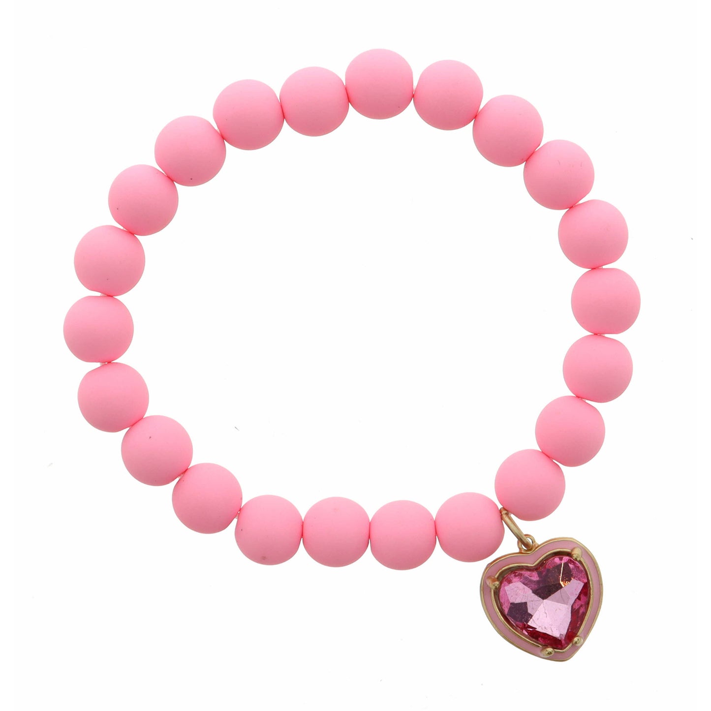 Kids Pink Crystal Heart on Pink Beads Bracelet