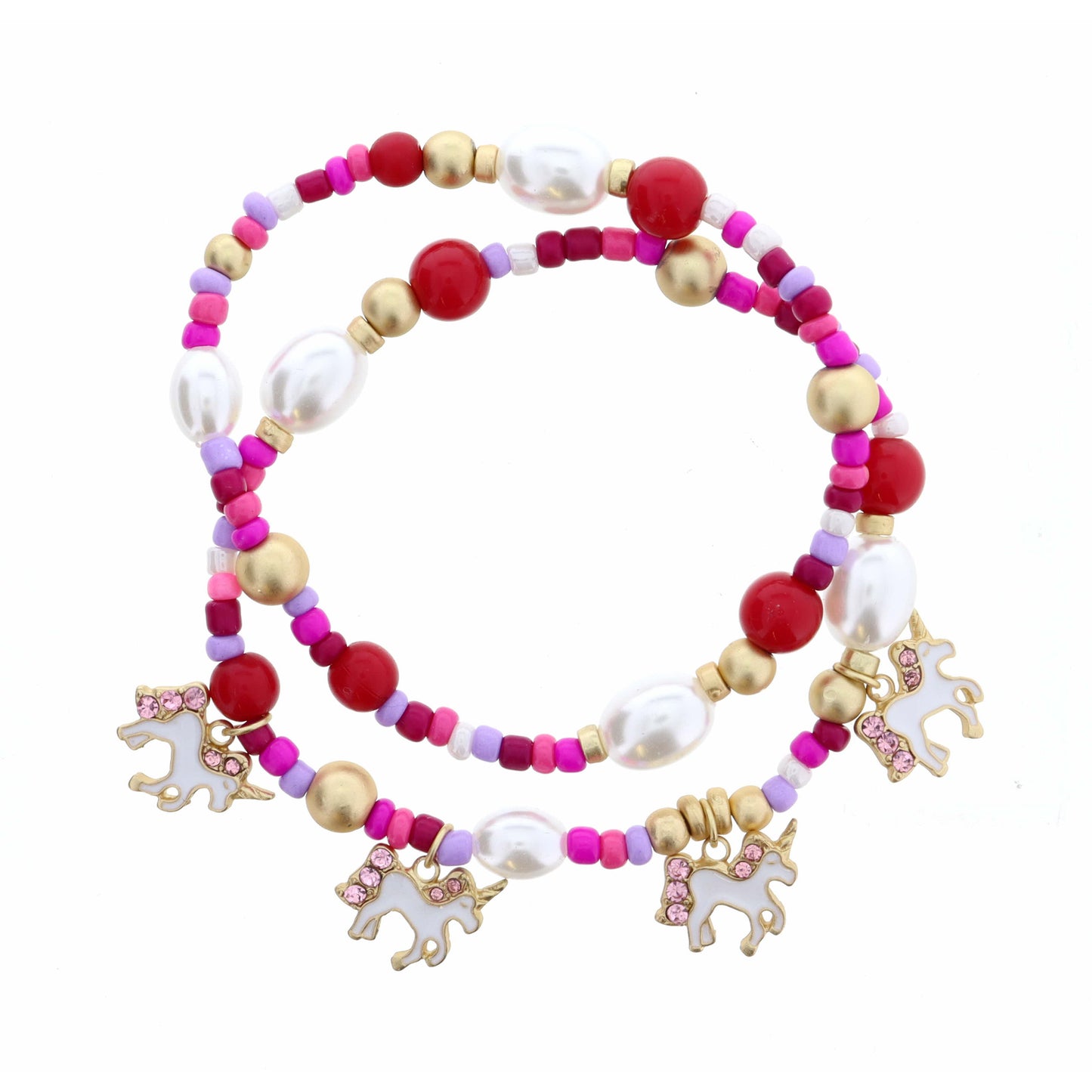 Kids Unicorns on Pink Seedbead & Pearl Bracelet