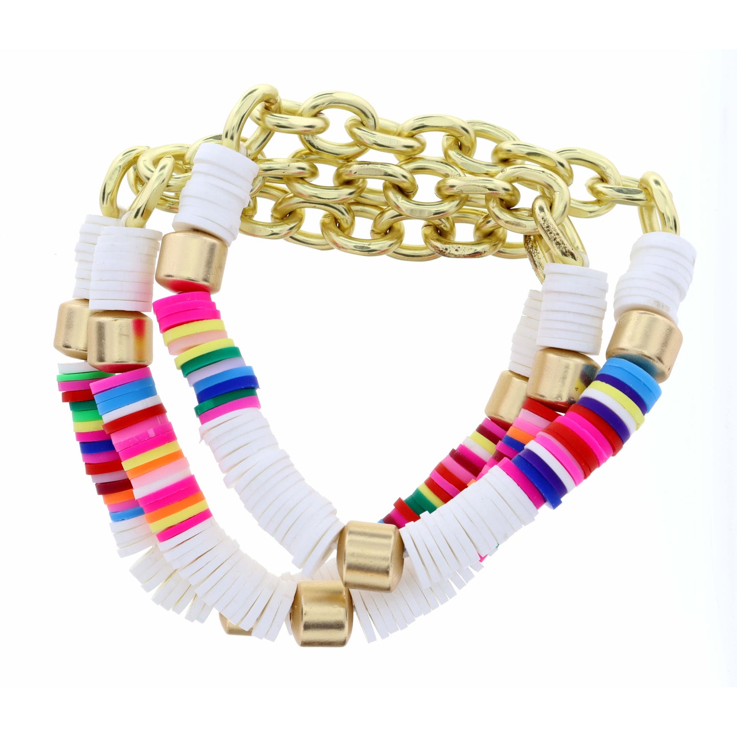 3 Strand, Chain Links & White with Multi Rubber Sequins Bracelet