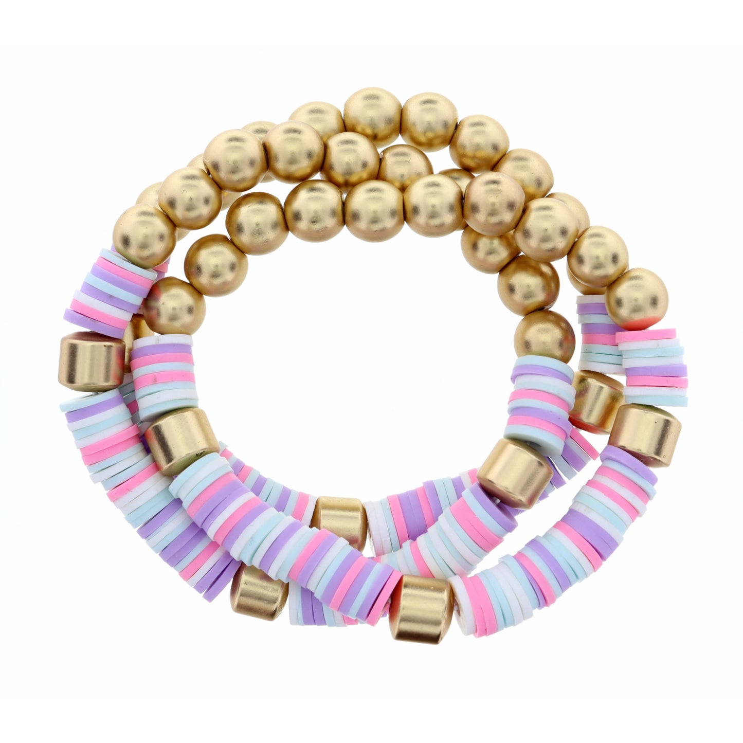 3 Strand, Metal Beads & Light Pink, Lavener, & Mint Rubber Sequins Bracelet