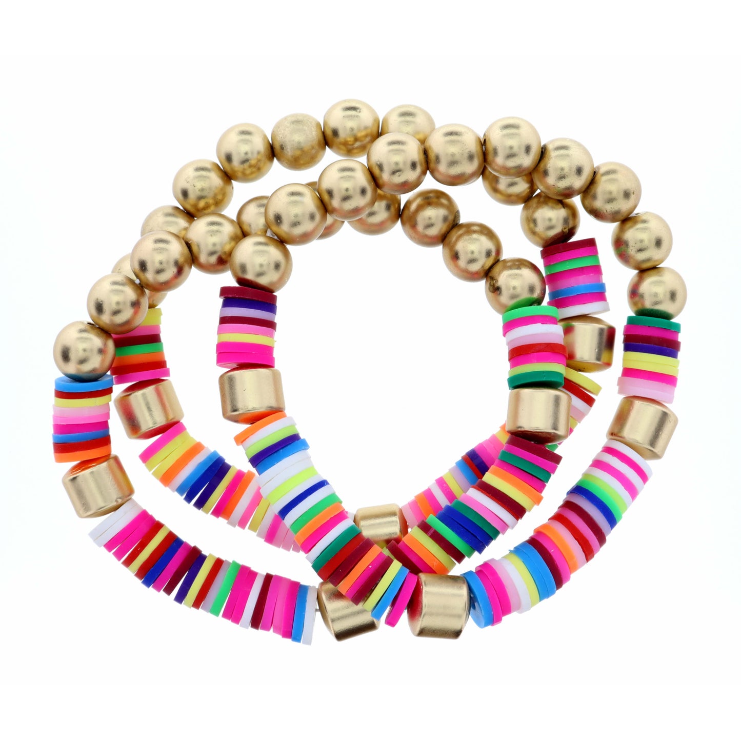 3 Strand, Metal Beads & Multi Rubber Sequins Bracelet