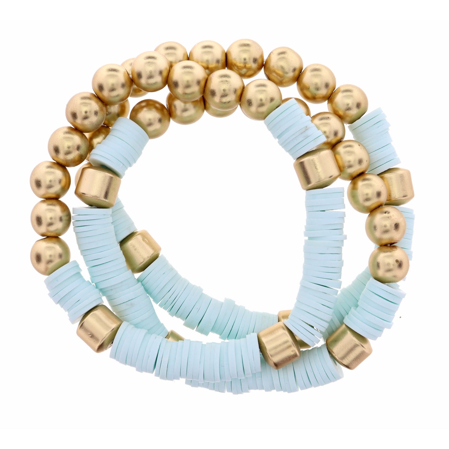 3 Strand, Metal Beads & Mint Rubber Sequins Bracelet