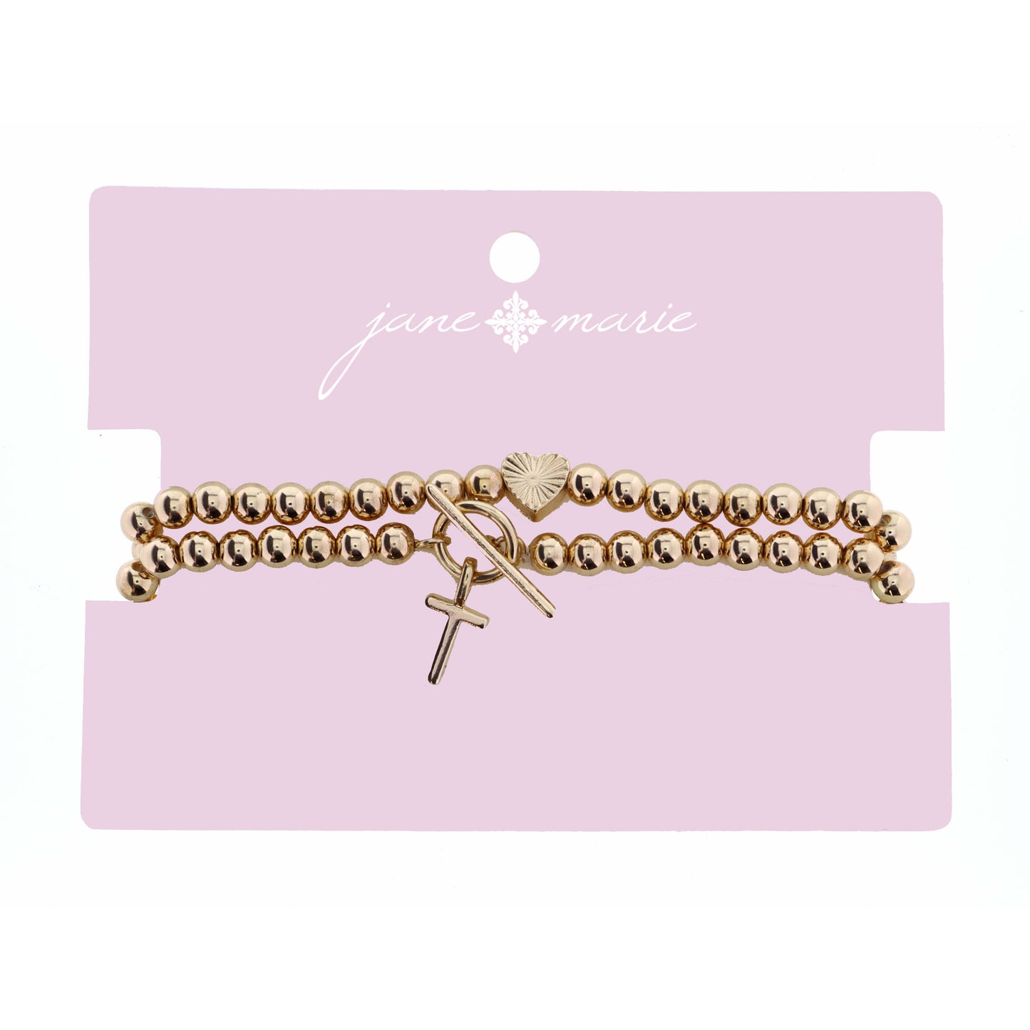 2 Strand, Gold "T" Initial with Toggle and Textured Heart Bracelet