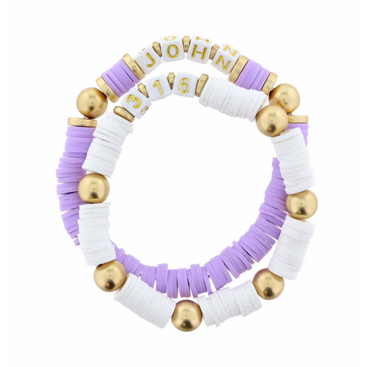 Stack of 2, John 3:16 on Lavender & White Strands Bracelet