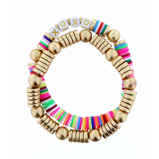 Stack of 2, XOXO on Multi & Gold Strands Bracelet