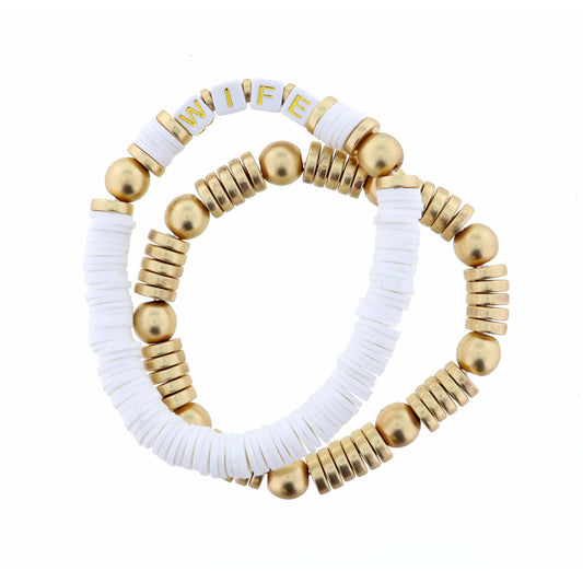 Stack of 2, Wife on White & Gold Strands Bracelet